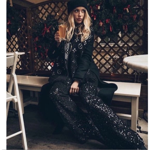 Zara Black and Silver Sequin Wide Leg Pants - Picture 7 of 14